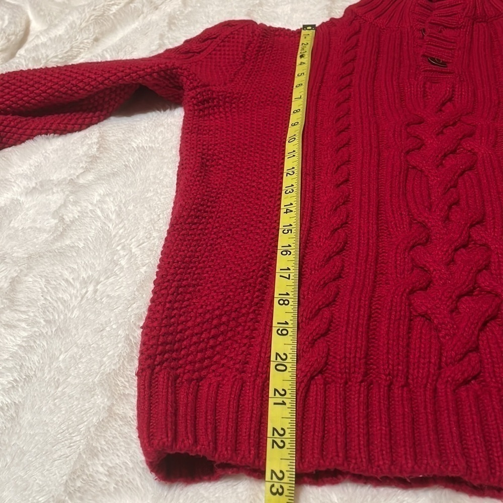Gap Kids Russian Red Cable Knit  3 Button Sweater with Faux Fur Lined Collar - Picture 13 of 13